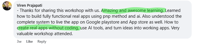 Workshop FACEBOOK Review by Viren Prajapati to App Mastery Workshop hosted by Technical Vishal Sir