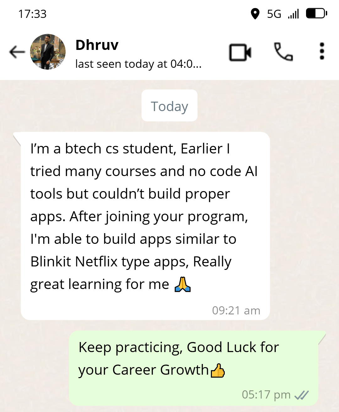 Workshop Testimonial Review by Dhruv to App Mastery Workshop by Technical Vishal Sir